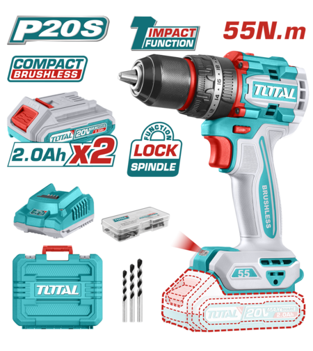 TOTAL - MASINA DE GAURIT CU PERCUTIE - 20V - 2.0AH LI-ION (INCLUDE 2 ACUMULATORI + 1 INCARCATOR)