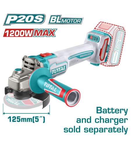 TOTAL - POLIZOR UNGHIULAR -125MM - 20V - MOTOR FARA PERII (NU INCLUDE ACUMULATOR)