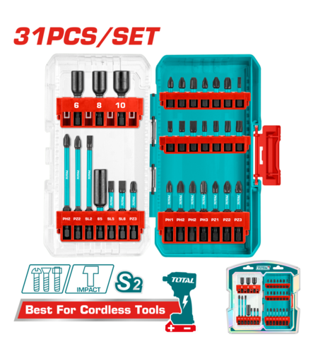 TOTAL - SET 31 ACCESORII PENTRU SURUBELNITA CU IMPACT