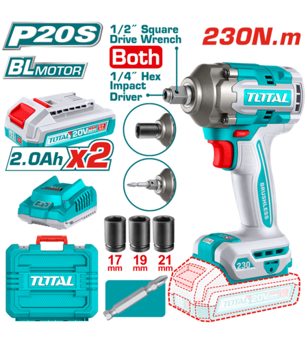 TOTAL - MASINA DE INSURUBAT CU IMPACT 2 IN 1 CU ACUMULATOR - 20V - MOTOR FARA PERII (INCLUDE 2 ACUMU