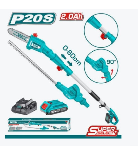 TOTAL - FIERASTRAU TELESCOPIC SI TRIMMER PENTRU GARD VIU - 20V (INCLUDE ACUMULATOR SI INCARCATOR)