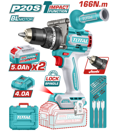 TOTAL - MASINA DE GAURIT CU PERCUTIE - 20V - 5AH - MOTOR FARA PERII (INCLUDE 2 ACUMULATORI, 1 INCARC
