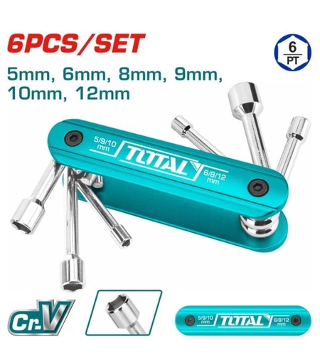 TOTAL - SET 6 BUC CHEI TUBULARE CU MANER, 5mm, 6mm, 8mm, 9mm, 10mm, 12mm