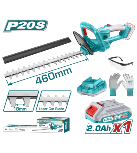 TOTAL - TRIMMER PENTRU TUNS GARD VIU - LI-ION - 20V (INCLUDE ACUMULATOR SI INCARCATOR)