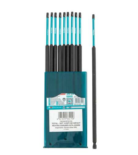 TOTAL - SET 10 BITI T25 DE IMPACT PENTRU SURUBELNITA,250MM