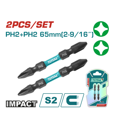 TOTAL - BITI PENTRU SURUBELNITA CU IMPACT PH2+PH2,65MM, 2 BUC/SET
