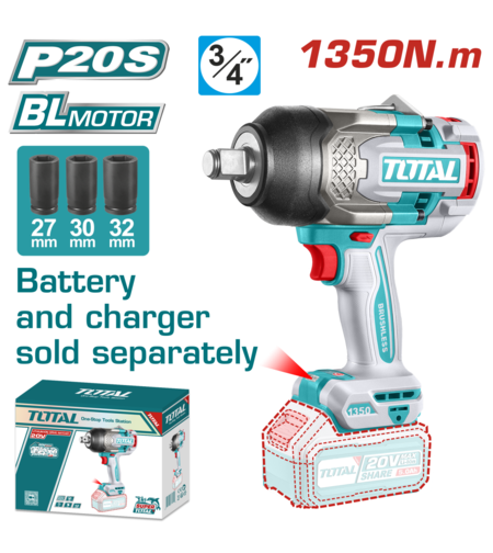 TOTAL - MASINA DE INSURUBAT CU IMPACT - 20V – MOTOR FARA PERII (NU INCLUDE ACUMULATOR)