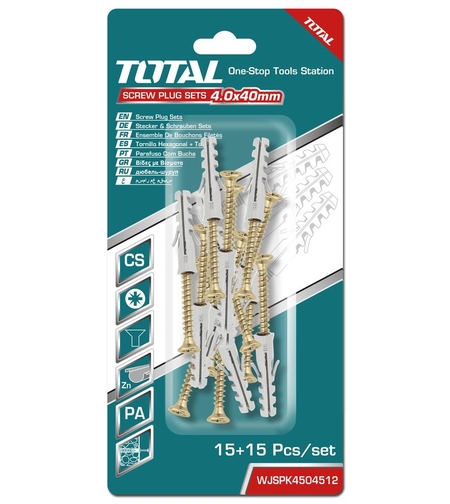 TOTAL - SET DIBLURI CU SURUBURI - ST4.0X40MM - DIBLU-6X30MM - 15 BUC