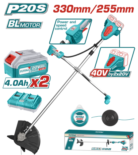 TOTAL - MOTOCOASA SI TRIMMER 40V - LI-ION (INCLUDE 2 ACUMULATORI SI INCARCATOR)
