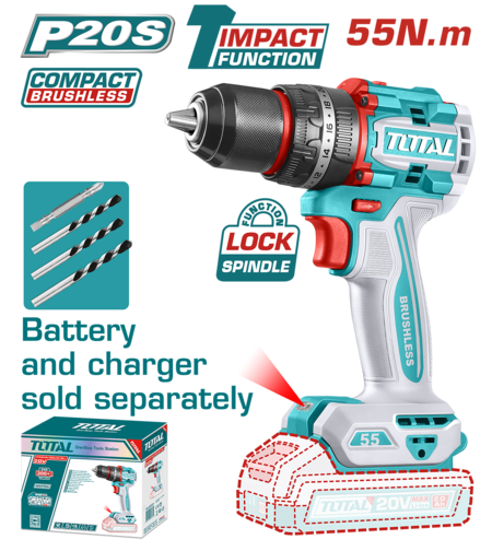 TOTAL - MASINA DE GAURIT CU PERCUTIE - 20V - 55N.m MOTOR FARA PERII (NU INCLUDE ACUMULATOR)