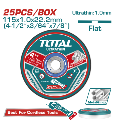 TOTAL - SET 25 DISCURI ABRAZIVE TAIERE METALE - 115MM(4-1/2