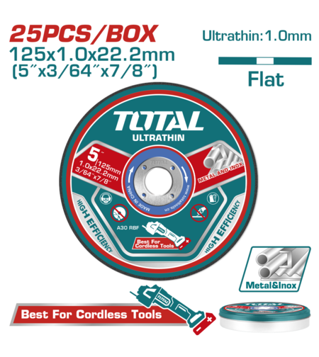 TOTAL - SET 25 BUC. DISCURI DE TAIERE PENTRU METAL SI INOX – 125 MM