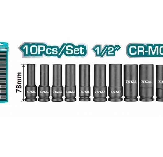 TOTAL - SET 10 BUC TUBULARE LUNGI DE IMPACT 78MM CRMO, 1/2