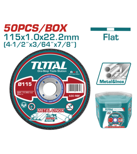TOTAL - SET 50 DISCURI ABRAZIVE TAIERE METALE - 115mm(4 1/2