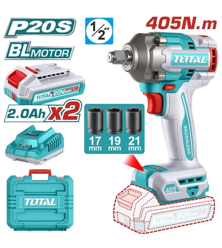 TOTAL - MASINA DE INSURUBAT CU IMPACT CU ACUMULATOR - 20V - 2.0AH - LI-ION (INCLUDE 2 ACUMULATORI,1
