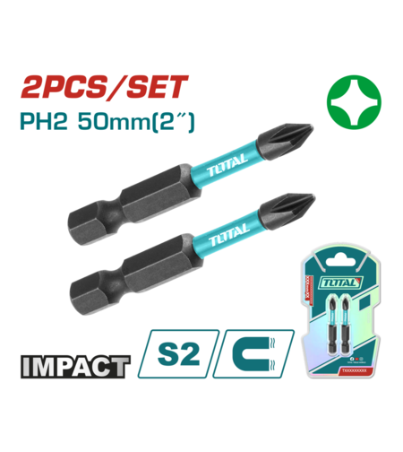 TOTAL - BITI PENTRU SURUBELNITA CU IMPACT PH2, 50MM, 2 BUC/SET
