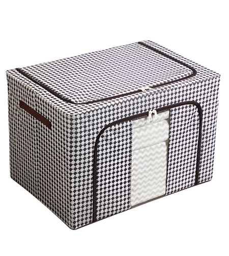 Cutie de Depozitare Pliabila, Flippy, Cu fermoar Bidirectional, 24 L, Textil, 40x30x20 cm, Cadru Metalic, o Fereastra, Suport Baza Stabil din Plastic, Design Zebra, Alb Negru