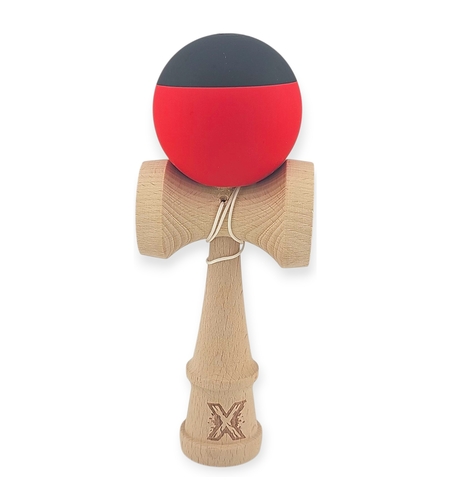 Kendama X Originala, Profesionala, Flippy, 18 cm, din Lemn, Rubber Grip, Rosu/Negru