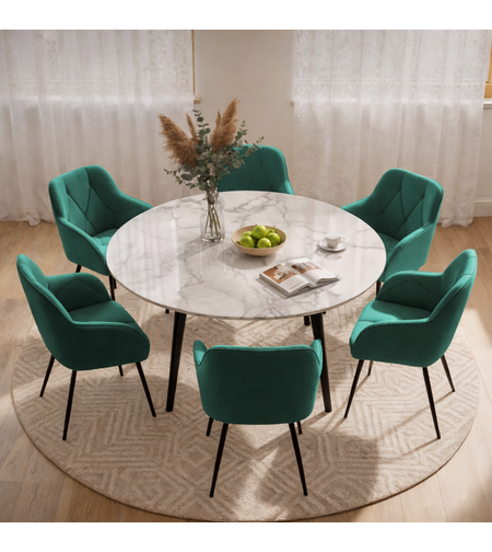 Set 6 scaune tapitate, Diamant, velur matlasat, 55x58x83 cm, verde smarald
