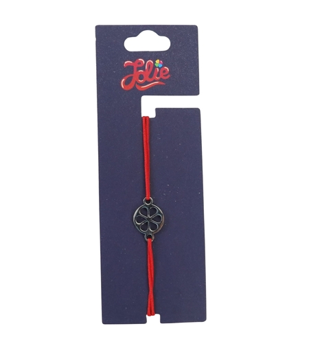 Martisor Bratara din Inox pentru Copii, Jolie, Textil si Inox, Snur Rosu, Model Floare, Argintiu