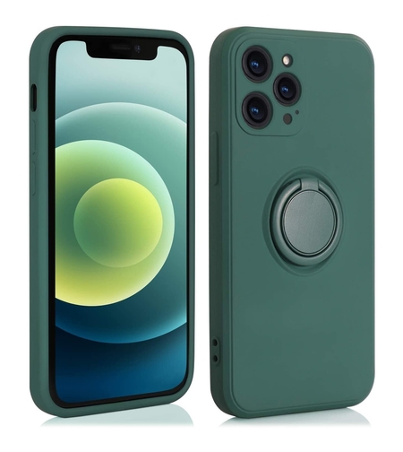 Husa protectie Vafy compatibila cu Apple iPhone 13 Pro Max Liquid Silicone Ring cu suport rotativ Verde