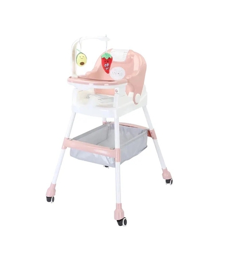 Scaun de Masa pentru Copii, Flippy, Multifunctional, Pliabil, cu Roti, Cos de Depozitare, din Plastic, Centura de Siguranta, Suport de Agatat Jucarii, 110 x 60 x 70 cm, Roz