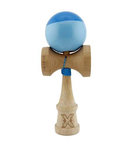 Kendama X Originala, Profesionala, Flippy, Big Cups V2, Super Sticky cu Cupe Mari, Rulment Metalic, din lemn 18 cm, Ata 55 cm, Albastru/Bleu