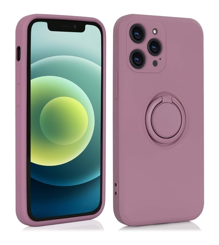 Husa protectie Vafy compatibila cu Apple iPhone 12 Mini Liquid Silicone Ring cu suport rotativ Mov