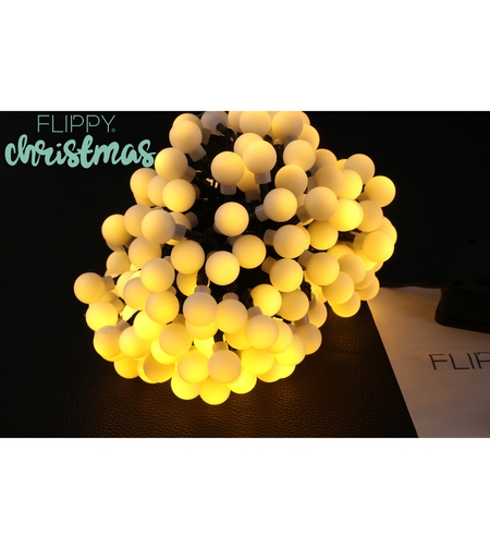Instalatie Craciun, 22 metri, 200 de LED-uri cu ornament tip Bulb, 8 jocuri de lumini alb cald, cu energie solara, liniar, interior/exterior, Flippy