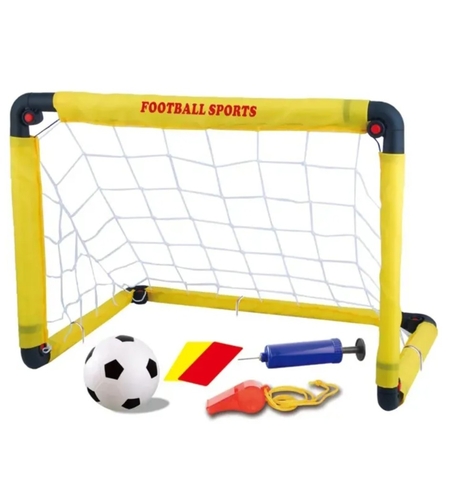 Set Poarta de Fotbal pentru Copii, Flippy, 45x60 cm, Minge, Cartonase, Pompa, Fluier, Interactiv, Distractiv, Galben