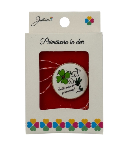 Martisor Brosa Mica in Cutie, Jolie, Design cu Mesaj, Dimensiune 2.5-3 cm, Material Metal, Model Rotund Trifoi/Flori
