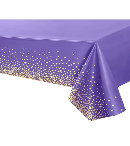 Fata de Masa, Flippy, din PEVA, Imprimeu Buline Aurii, 137 x 274 cm, Impermeabila, Fara Pete, Curatare Rapida, Mov