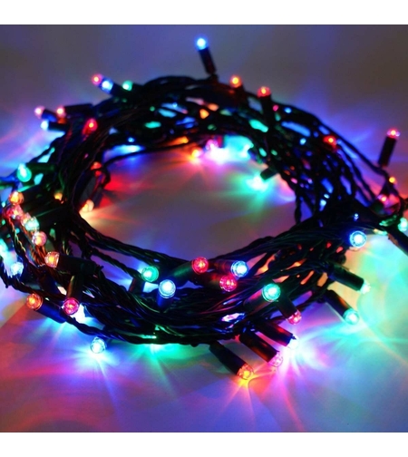 Instalatie Craciun, 10 m, 100 Led-uri ,Liniara, Multicolor, 8 jocuri de lumini, Transformator cu telecomanda, Interconectabila, Prelungitor 5 m inclus, Fir Verde, Vafy
