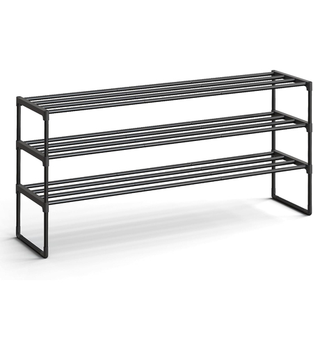 SONGMICS Suport pentru pantofi cu 3 niveluri, structura metalica, 30x117x55 cm, negru