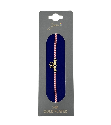Bratara Placata cu Aur 24k, Jolie, Model I <3 MOM, Martisor Bratara, cu Snur Alb/Rosu, Auriu