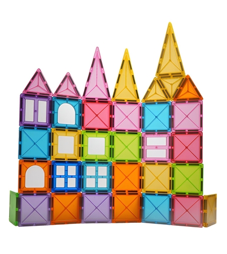 Set 32 Piese Magnetice de Constructie, Flippy, Piese 5.5 cm, Magnetic Tiles, Forme Geometrice, 3 Ani, ABS, Magnet, 20.5 x 14.5 x 12 cm, Multicolor