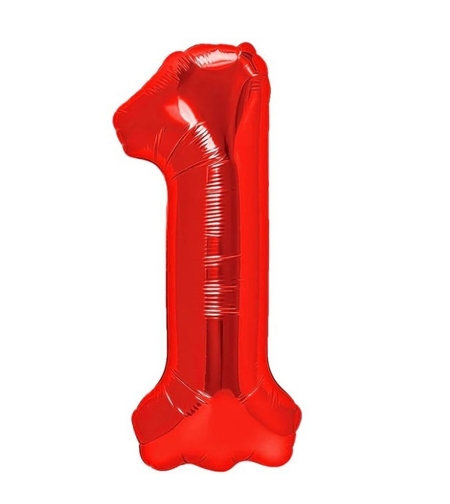Balon din Folie Metalizata Flippy, Figurina Cifra, Tema Aniversare 100 cm, Ambalaj Individual, Pai inclus, Umflare cu Aer sau Heliu, Rosu, Cifra 1