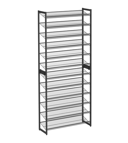 SONGMICS Raft pentru pantofi suprapozabil, pe 12 nivele, din metal, cu rafturi reglabile, pentru 48-60 perechi, 31x 93x223cm, negru