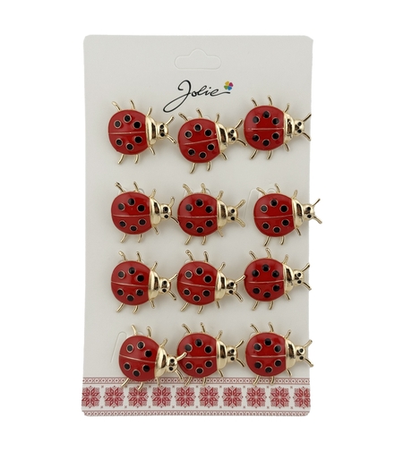 Brose Martisor Primavara, Jolie, Set 12 Bucati, Model Buburuza Mare, Brosa din Metal, 3 x 2 cm per Bucata, Rosu