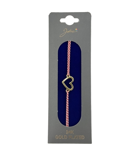 Bratara Placata cu Aur 24k, Jolie, Model INIMA cu 3 Pietre, Martisor Bratara, cu Snur Alb/Rosu, Auriu