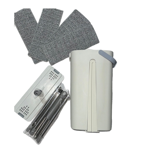 Set de Curatenie, Flippy, Mop si Galeata, Capacitate 5.7 l, 4 Rezerve Microfibra Incluse, Plastic, Utilizare Umeda/Uscata, Stoarcere Fara Maini, Albastru/Alb
