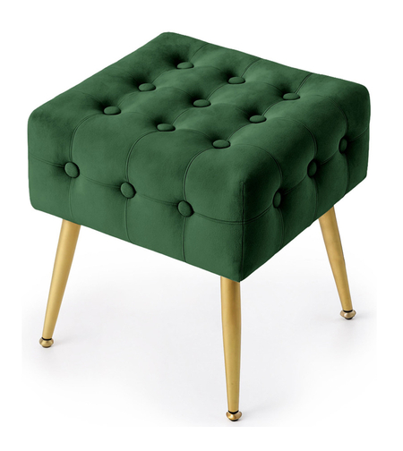 Taburet tapitat Quadra, velur, cu picioare metalice, 40x40x42 cm, verde