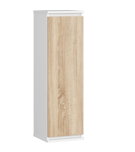 Dulap suspendat, cu usa si 3 rafturi interioare, PAL 16 mm, 30x30x99 cm, alb si stejar sonoma