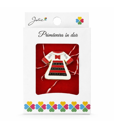 Martisor Brosa Mica in Cutie, Jolie, Dimensiune Brosa 2,5-3 cm, Material Metal, Model Rochie Traditionala, Multicolor