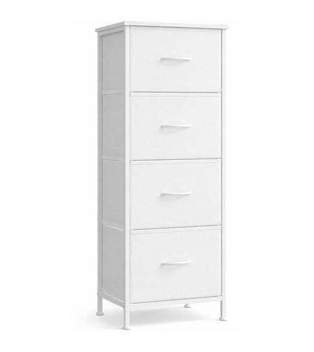 SONGMICS Comoda cu 4 sertare textile, cadru metalic si blat MDF, 40x30x95 cm, alb