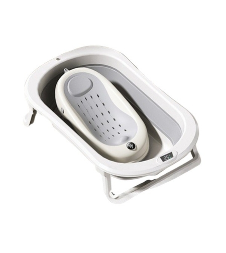 Cada de Baie Pliabila, Vafy, cu Suport, Indicator de Temperatura, 0-8 Ani, din PP+TPR, 45 l Capacitate, 80 x 50 x 23 cm, Gri