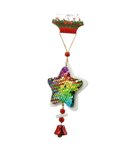Ornament de brad stea din paiete, Flippy, multicolor, lemn, 18 cm