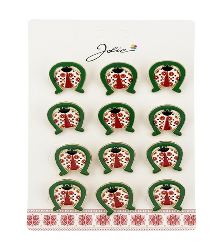 Brose Martisor, Jolie, Set 12 Bucati, Model Buburuza In Potcoava, Metal, 3 cm, Multicolor