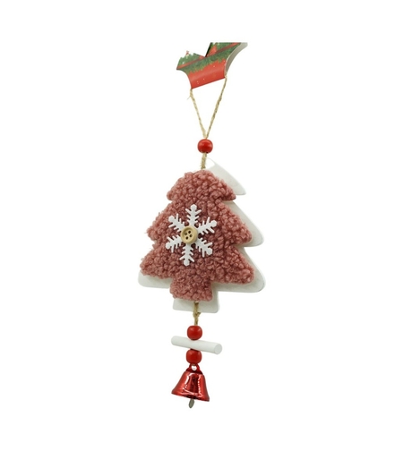 Ornament de brad broderie cu pomul de craciun, Flippy, roz, lemn, 18 cm