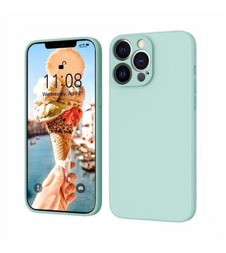 Husa pentru Apple iPhone 14 Pro Max Vafy, Liquid Silicone, cu Microfibra pe interior, Protectie Antisoc, Light Cyan